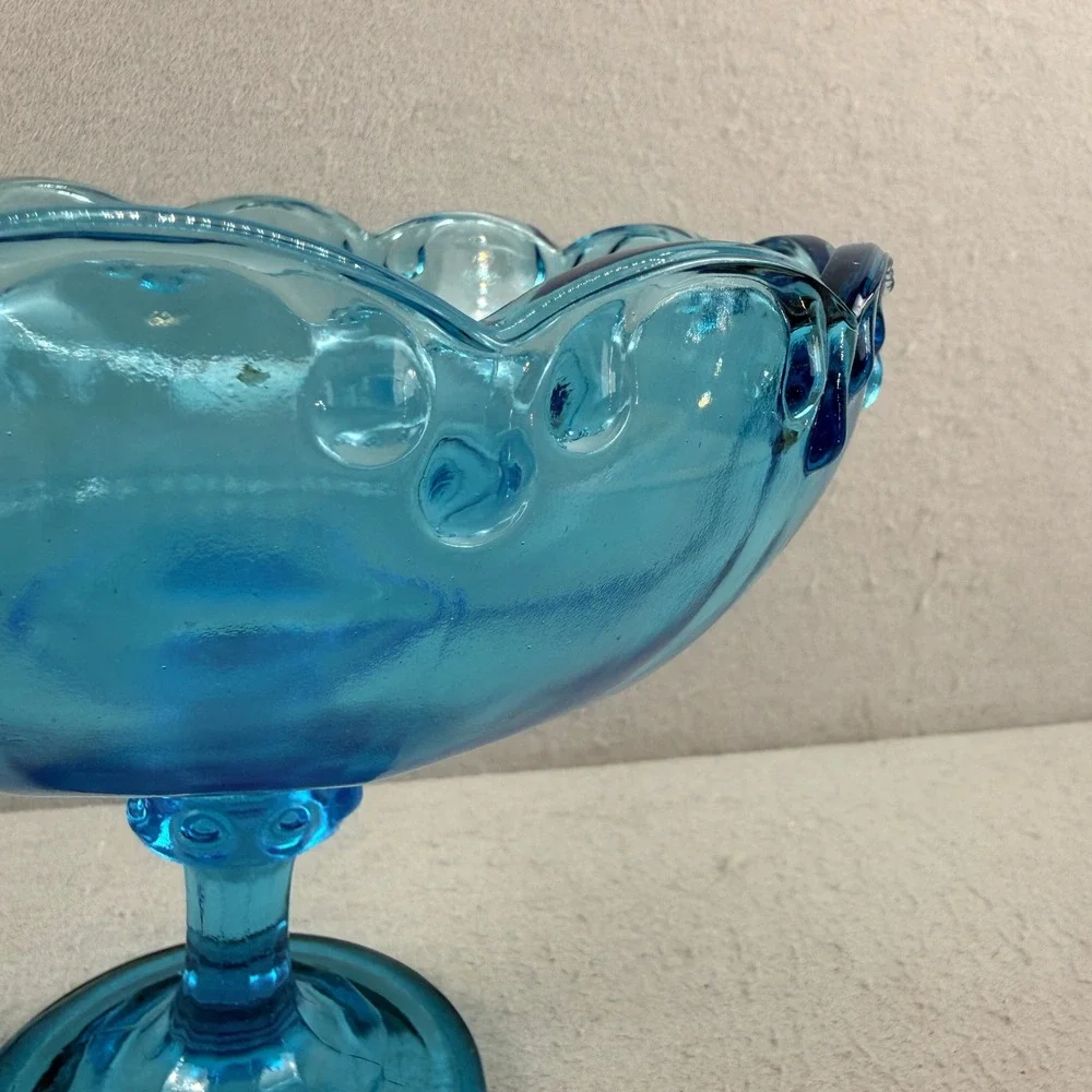 Vtg Indiana Glass Blue Teardrop Garland Pedestal Compote Bowl MCM Centerpiece 8